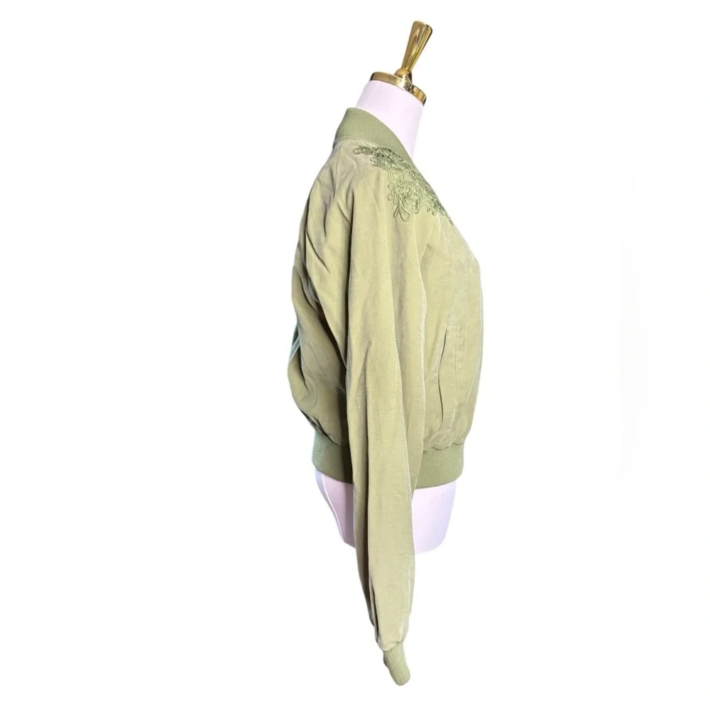 Jessica Simpson Crotchet Trim Olive Green Bomber Jacket Size S